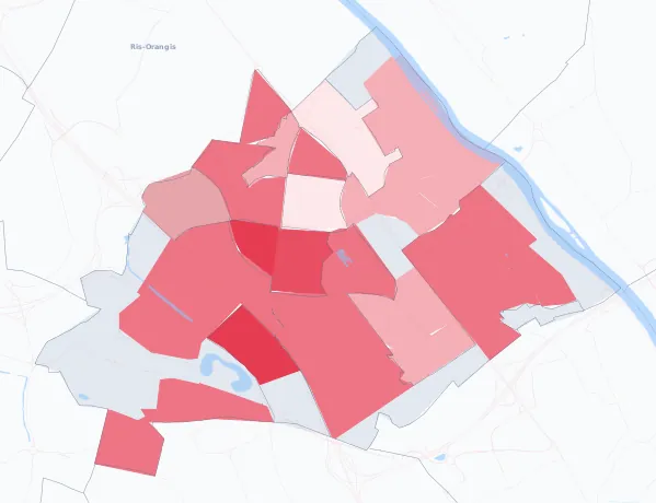Carte de la valeur locative de référence de Évry-Courcouronnes