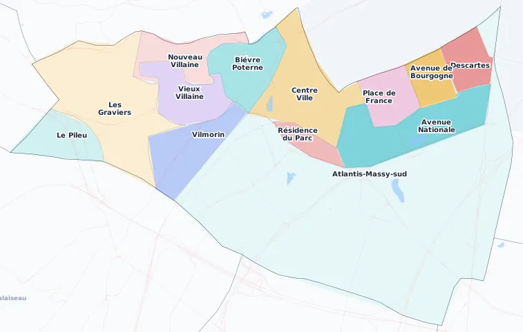 Carte des arrondissements et quartiers de Massy