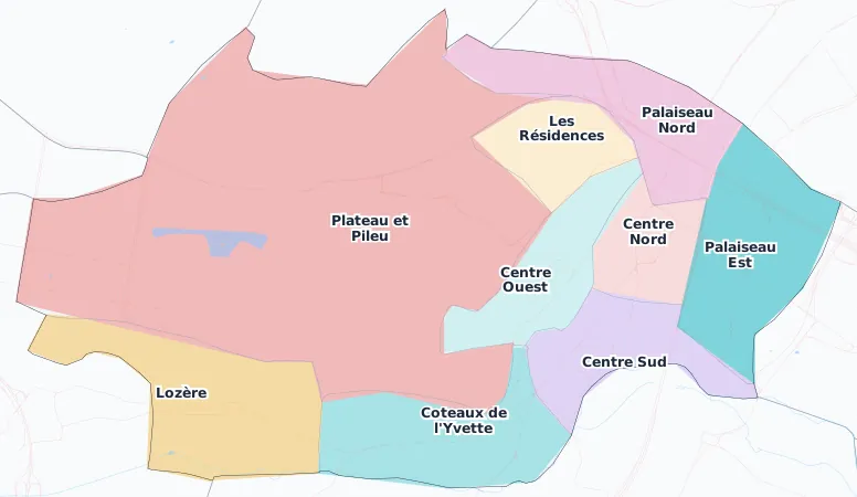 Carte des arrondissements et quartiers de Palaiseau