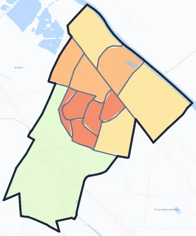 Carte de densité de population de Ris-Orangis