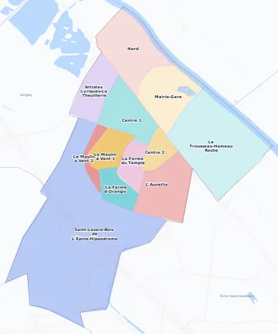 Carte des arrondissements et quartiers de Ris-Orangis