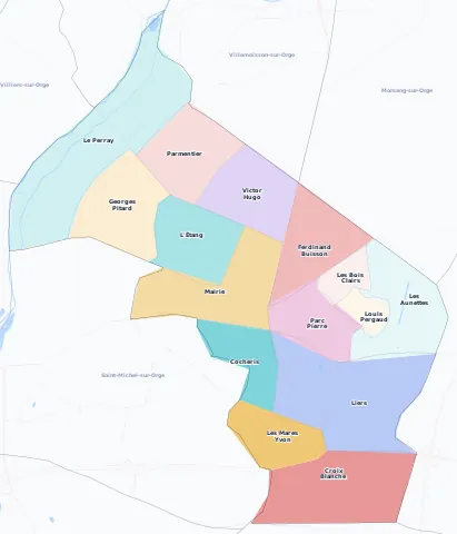 Carte des arrondissements et quartiers de Sainte-Geneviève-des-Bois