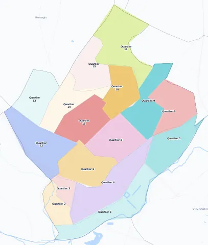 Carte des arrondissements et quartiers de Savigny-sur-Orge