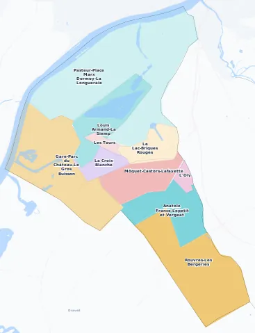 Carte des arrondissements et quartiers de Vigneux-sur-Seine