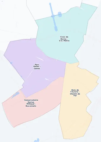 Carte des arrondissements et quartiers de Antony