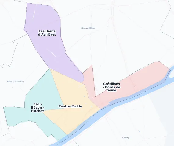Carte des arrondissements et quartiers de Asnières-sur-Seine