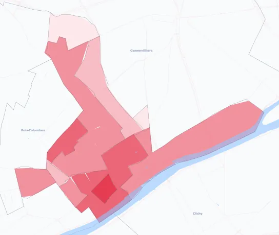Carte de la valeur locative de référence de Asnières-sur-Seine