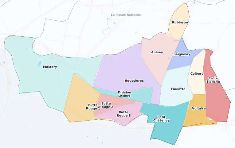 Carte des arrondissements et quartiers de Châtenay-Malabry