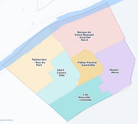 Carte des arrondissements et quartiers de Clichy