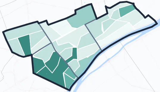 Carte de densité d'emplois salariés estimés de Courbevoie