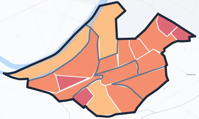 Carte de densité de population de Issy-les-Moulineaux
