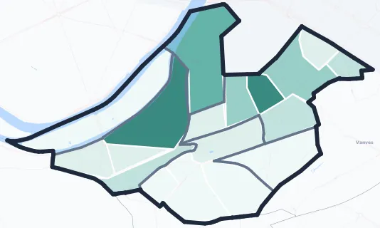 Carte de densité d'emplois salariés estimés de Issy-les-Moulineaux