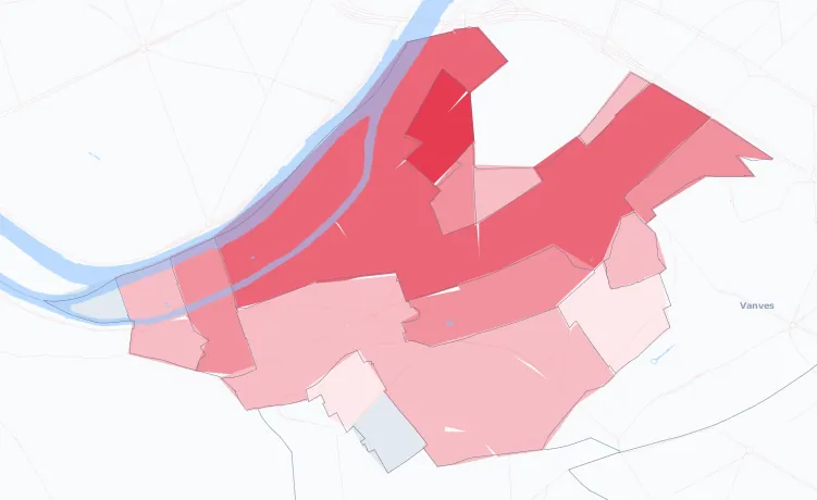 Carte de la valeur locative de référence de Issy-les-Moulineaux