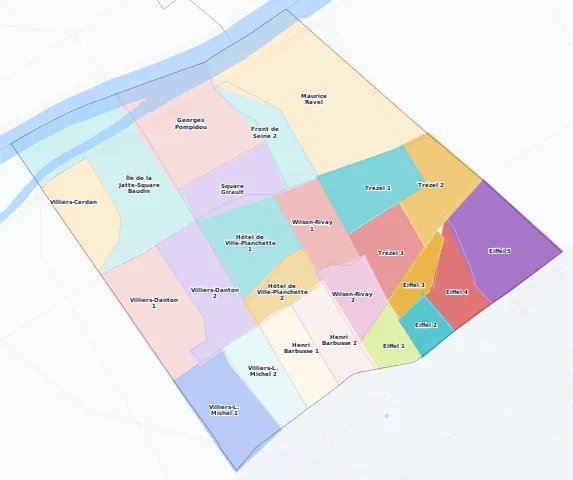 Carte des arrondissements et quartiers de Levallois-Perret