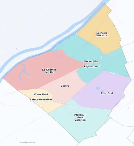 Carte des arrondissements et quartiers de Nanterre