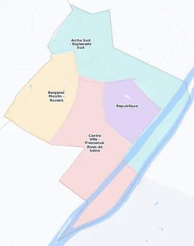 Carte des arrondissements et quartiers de Puteaux