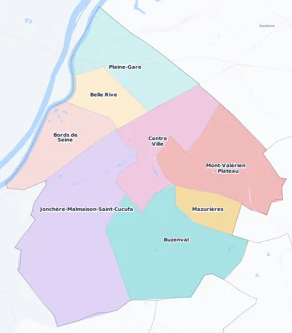 Carte des arrondissements et quartiers de Rueil-Malmaison