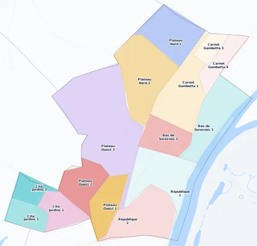 Carte des arrondissements et quartiers de Suresnes
