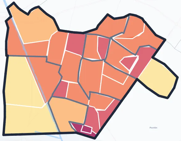 Carte de densité de population de Aubervilliers