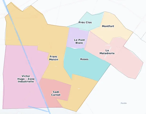 Carte des arrondissements et quartiers de Aubervilliers