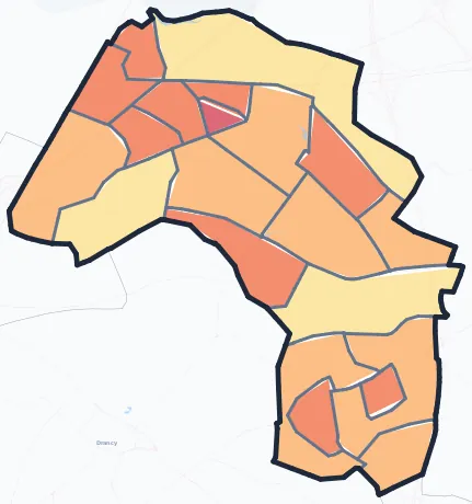 Carte de densité de population de Le Blanc-Mesnil