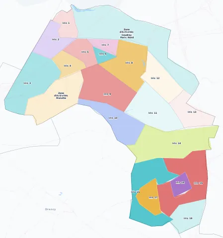 Carte des arrondissements et quartiers de Le Blanc-Mesnil