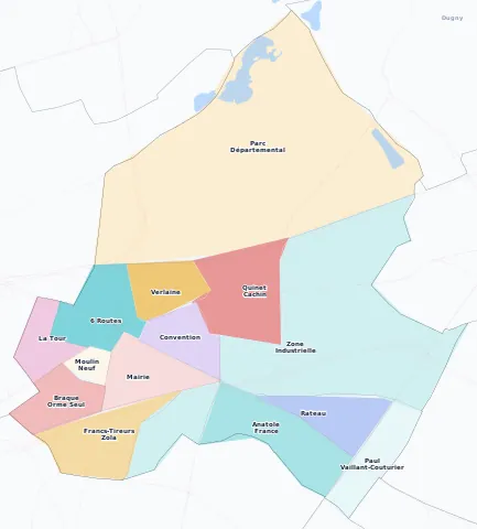 Carte des arrondissements et quartiers de La Courneuve