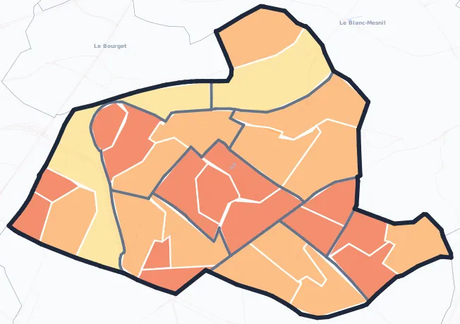 Carte de densité de population de Drancy