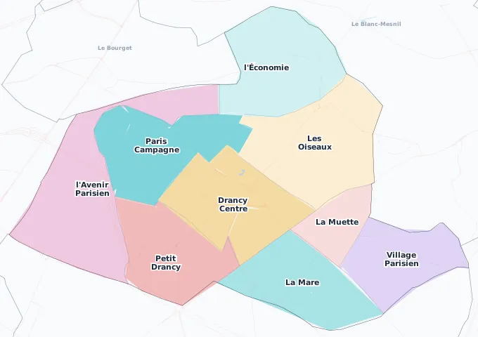 Carte des arrondissements et quartiers de Drancy