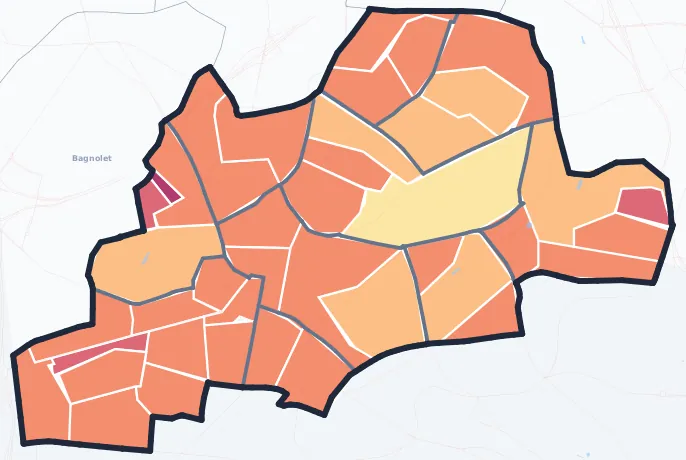 Carte de densité de population de Montreuil