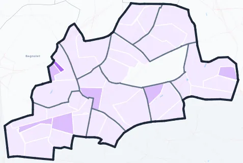 Carte de densité de population étudiante de Montreuil