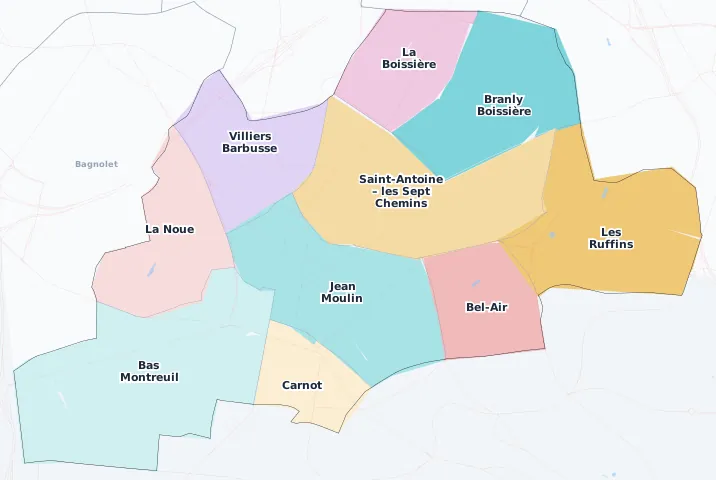 Carte des arrondissements et quartiers de Montreuil