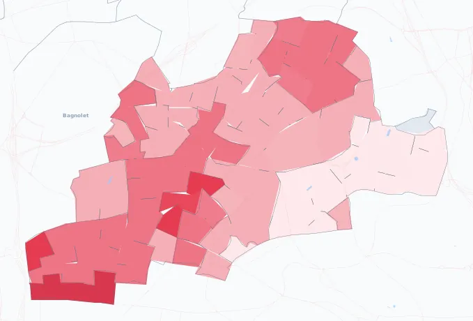 Carte de la valeur locative de référence de Montreuil