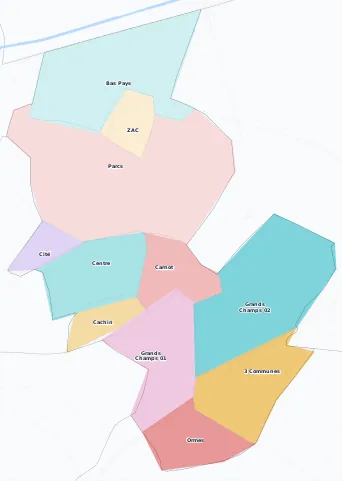 Carte des arrondissements et quartiers de Romainville