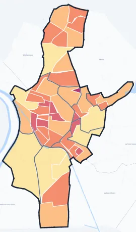 Carte de densité de population de Saint-Denis