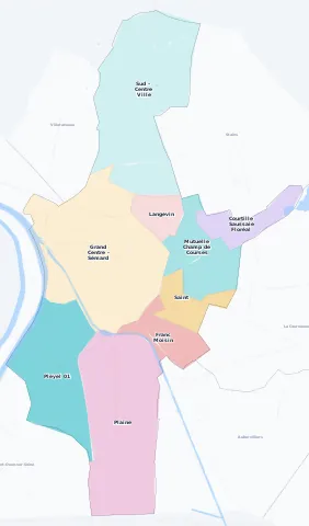 Carte des arrondissements et quartiers de Saint-Denis