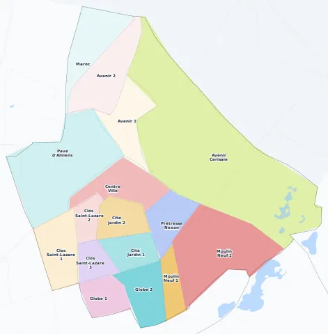 Carte des arrondissements et quartiers de Stains