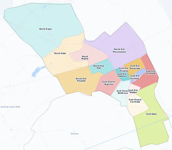 Carte des arrondissements et quartiers de Villepinte