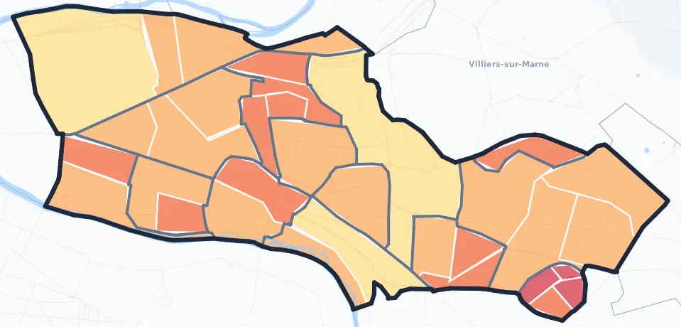 Carte de densité de population de Champigny-sur-Marne