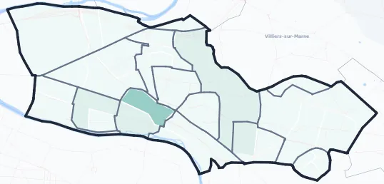 Carte de densité d'emplois salariés estimés de Champigny-sur-Marne