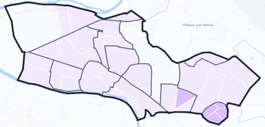 Carte de densité de population étudiante de Champigny-sur-Marne