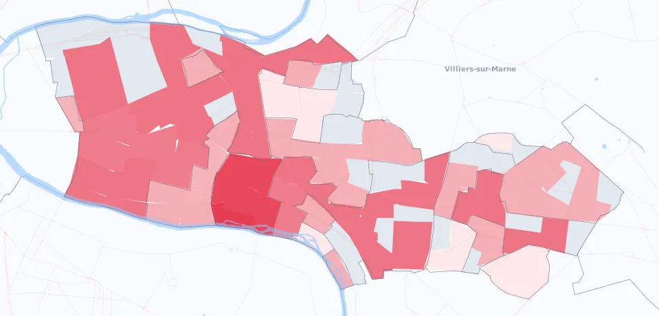 Carte de la valeur locative de référence de Champigny-sur-Marne