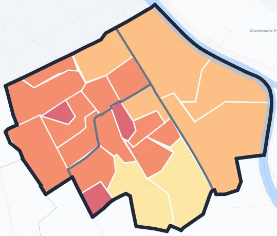 Carte de densité de population de Ivry-sur-Seine