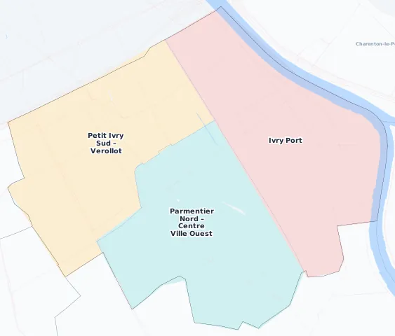Carte des arrondissements et quartiers de Ivry-sur-Seine
