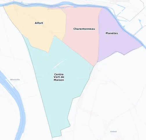 Carte des arrondissements et quartiers de Maisons-Alfort