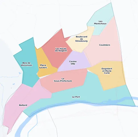 Carte des arrondissements et quartiers de Nogent-sur-Marne