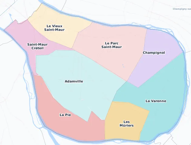 Carte des arrondissements et quartiers de Saint-Maur-des-Fossés