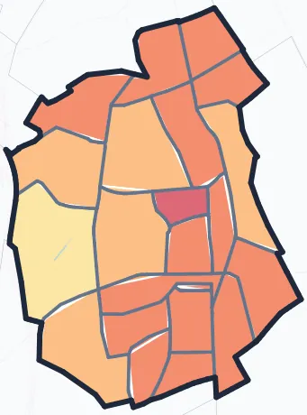 Carte de densité de population de Villejuif