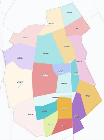 Carte des arrondissements et quartiers de Villejuif