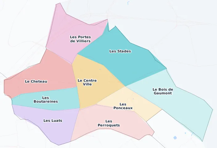 Carte des arrondissements et quartiers de Villiers-sur-Marne